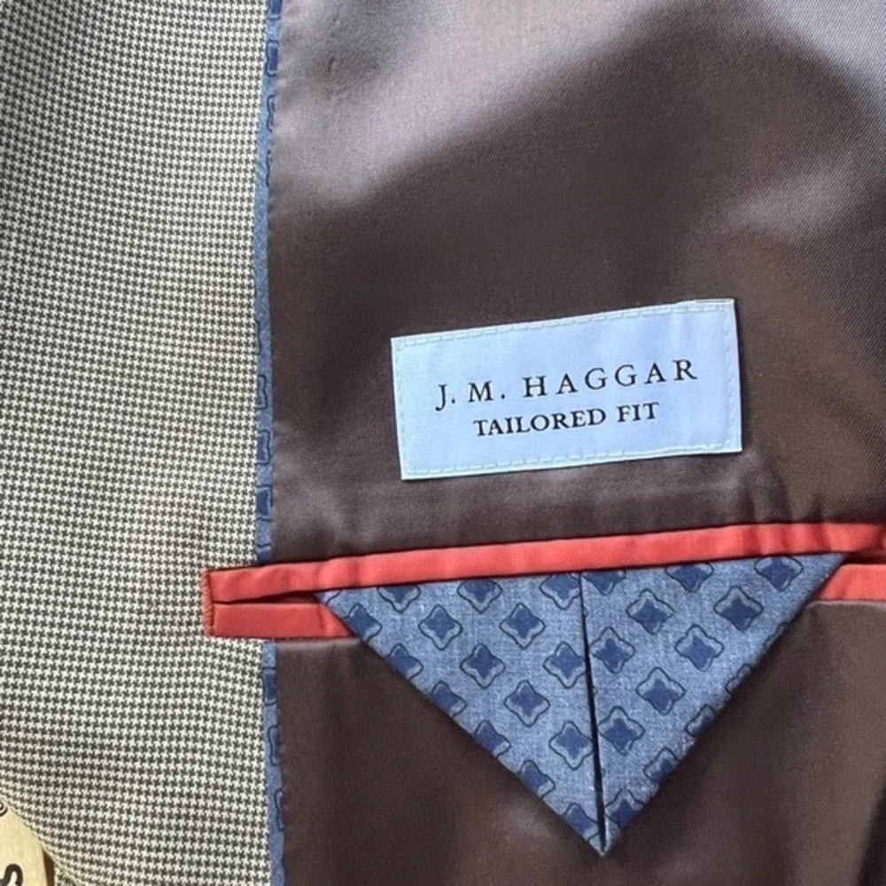 J.M. Haggar Tailored‎ Fit Brown Houndstooth Sport Coat Jacket Size 44R NWT